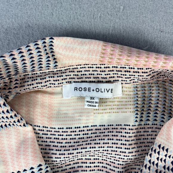 Rose + Olive Womens 3X Pink Mixed Geometric Polka Dot Button Down Blouse Top - Picture 3 of 4
